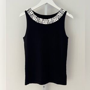 ELLEN TRACY BLACK WHITE BEADED EMBELLISHED SLEEVELESS KNIT TOP SIZE XS